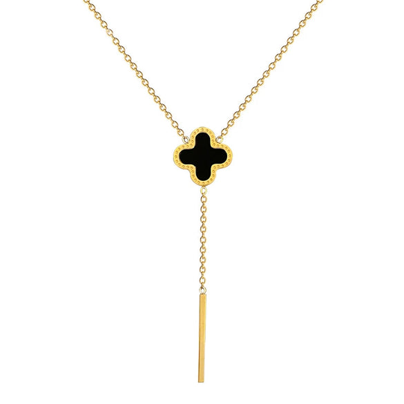 Titanium Steel Tassel Lucky Grass Minimalist Style Real Gold Plated Necklace With Cartoon And Flower Patterns
