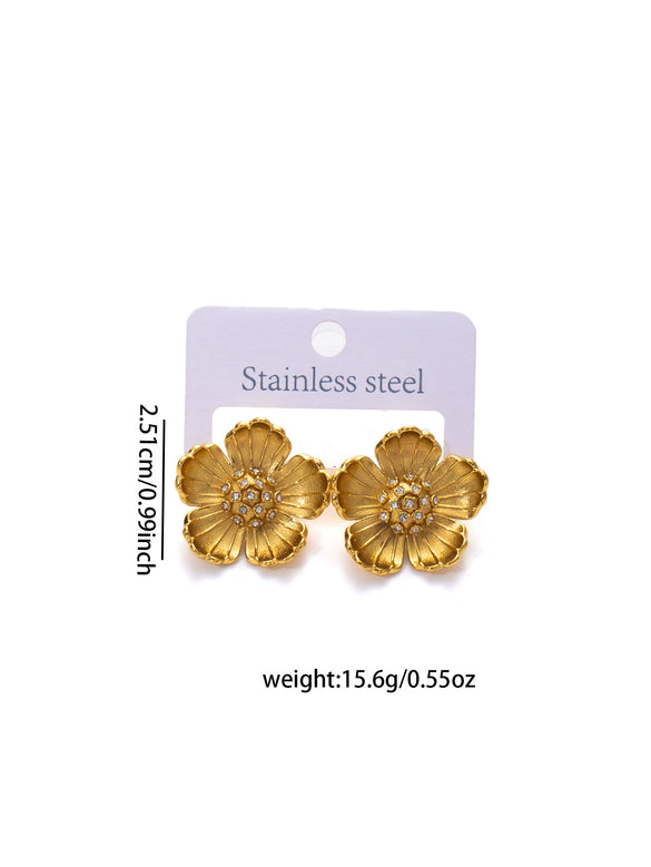 Titanium Steel Three Dimensional Flower Electroplated Diamond Women's Earrings