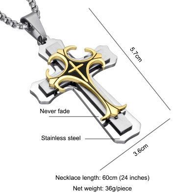 Titanium Steel Three Layer Cross Pendant Necklace Jewelry Original Design Geometric Style Electroplating
