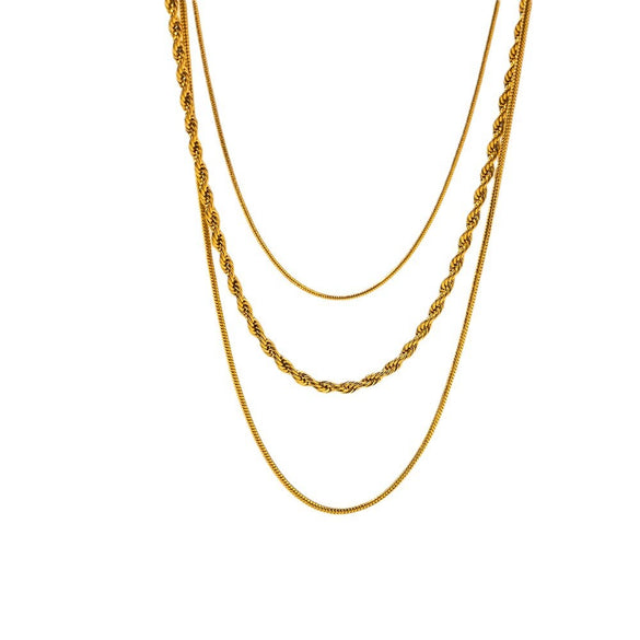 Titanium Steel Three Layer Round Snake Chain Rope Chain Clavicle Necklace For Women With Geometric Style