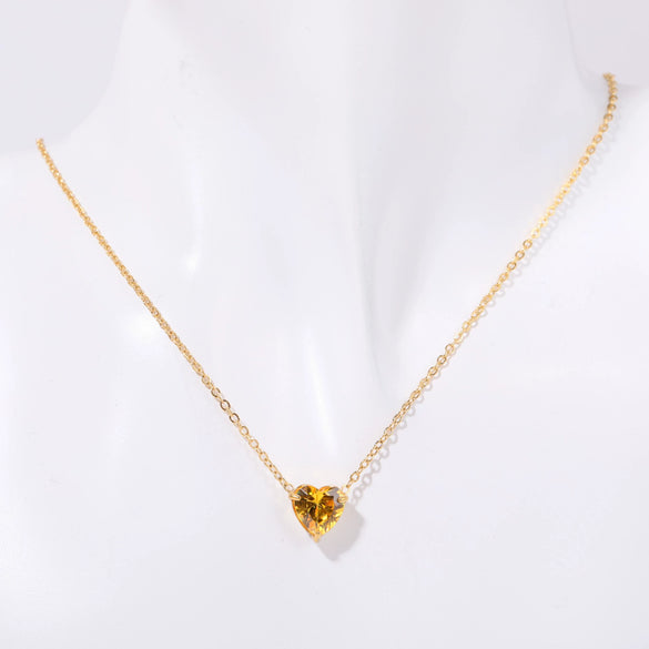 Titanium Steel Twelve Birthstone Love Pendant Necklace With Ochain Geometric Style Electroplating