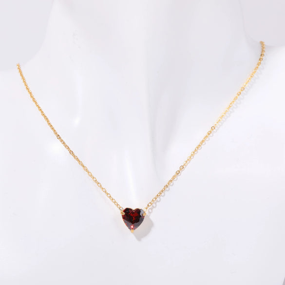 Titanium Steel Twelve Birthstone Love Pendant Necklace With Ochain Geometric Style Electroplating