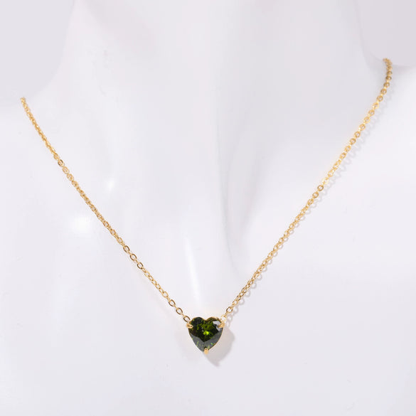 Titanium Steel Twelve Birthstone Love Pendant Necklace With Ochain Geometric Style Electroplating