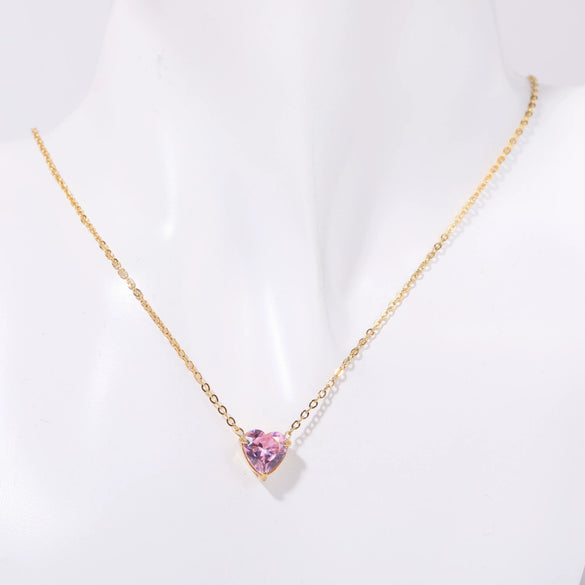 Titanium Steel Twelve Birthstone Love Pendant Necklace With Ochain Geometric Style Electroplating