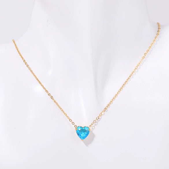Titanium Steel Twelve Birthstone Love Pendant Necklace With Ochain Geometric Style Electroplating