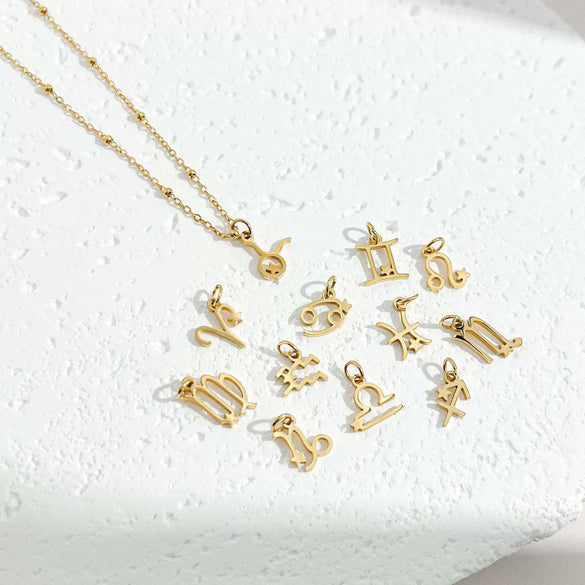 Titanium Steel Twelve Constellation Mixed Gemstone Inlay O Chain Necklace For Women Electroplated