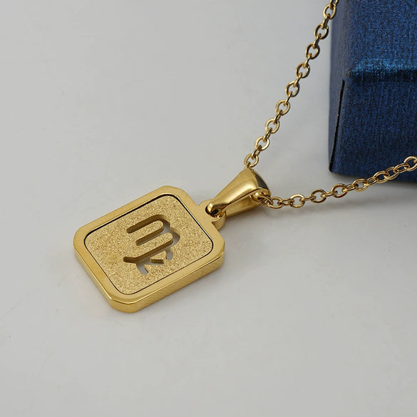 316L Stainless Steel Twelve Constellation Pendant Necklace For Women With Sand Glitter Powder And Vacuum Plating