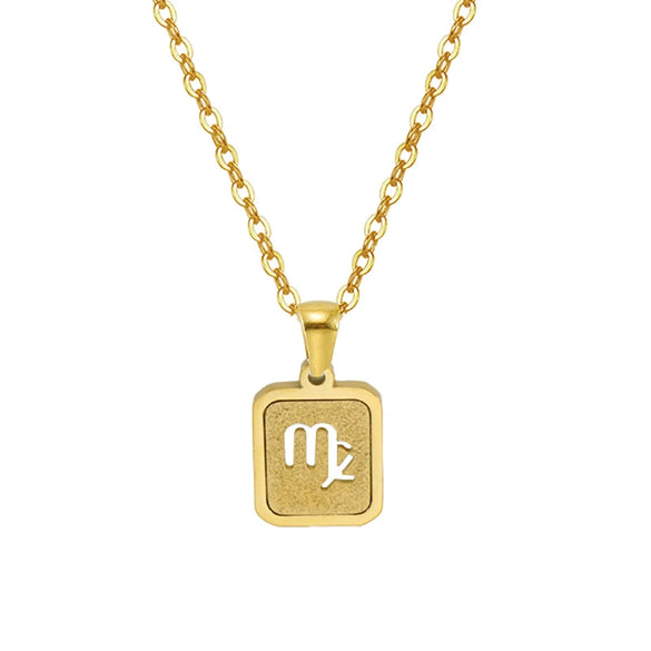 316L Stainless Steel Twelve Constellation Pendant Necklace For Women With Sand Glitter Powder And Vacuum Plating