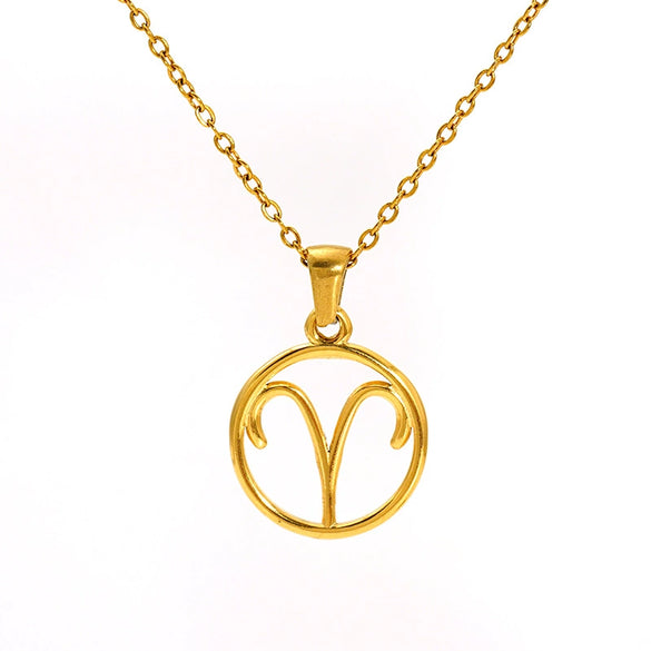Titanium Steel Twelve Constellations Hollow Pendant Snake Bone Chain Necklace Electroplated 18K Gold Unisex