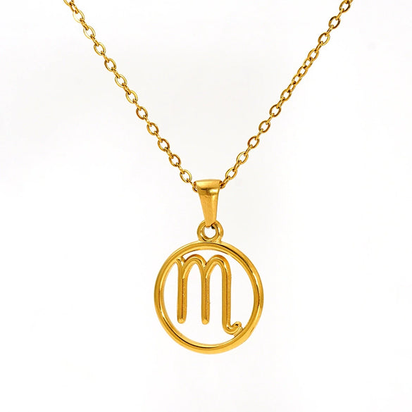 Titanium Steel Twelve Constellations Hollow Pendant Snake Bone Chain Necklace Electroplated 18K Gold Unisex