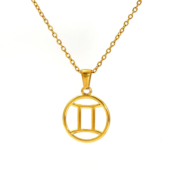 Titanium Steel Twelve Constellations Hollow Pendant Snake Bone Chain Necklace Electroplated 18K Gold Unisex
