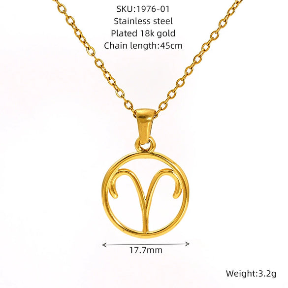 Titanium Steel Twelve Constellations Hollow Pendant Snake Bone Chain Necklace Electroplated 18K Gold Unisex