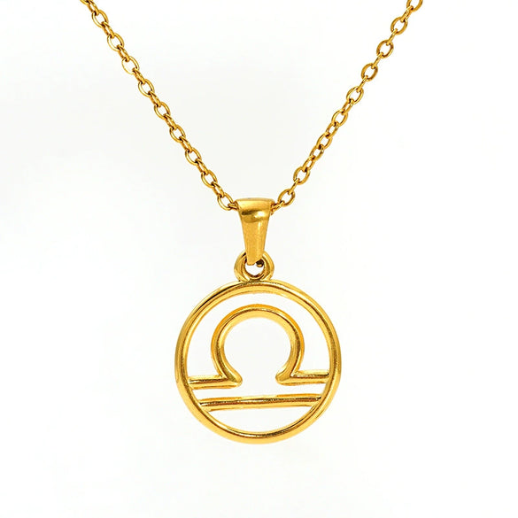 Titanium Steel Twelve Constellations Hollow Pendant Snake Bone Chain Necklace Electroplated 18K Gold Unisex