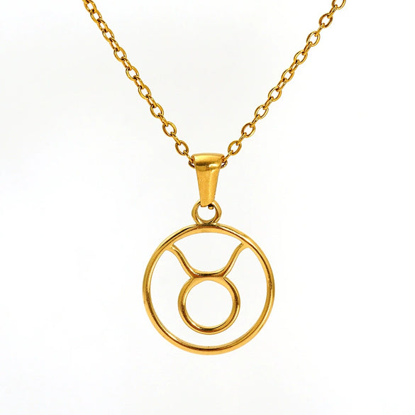 Titanium Steel Twelve Constellations Hollow Pendant Snake Bone Chain Necklace Electroplated 18K Gold Unisex