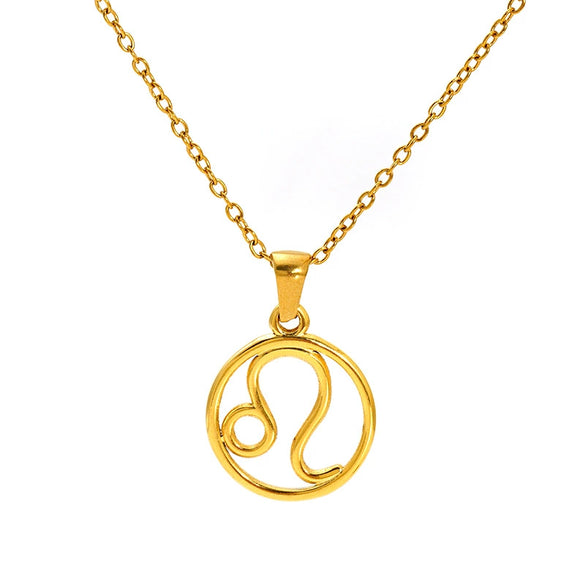 Titanium Steel Twelve Constellations Hollow Pendant Snake Bone Chain Necklace Electroplated 18K Gold Unisex