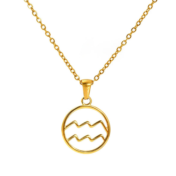 Titanium Steel Twelve Constellations Hollow Pendant Snake Bone Chain Necklace Electroplated 18K Gold Unisex