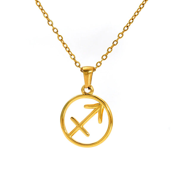 Titanium Steel Twelve Constellations Hollow Pendant Snake Bone Chain Necklace Electroplated 18K Gold Unisex