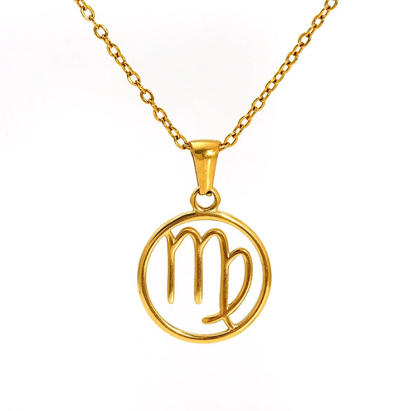 Titanium Steel Twelve Constellations Hollow Pendant Snake Bone Chain Necklace Electroplated 18K Gold Unisex