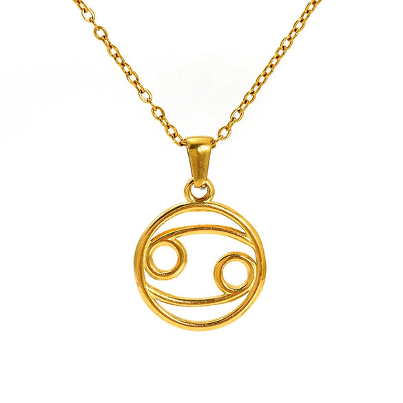 Titanium Steel Twelve Constellations Hollow Pendant Snake Bone Chain Necklace Electroplated 18K Gold Unisex
