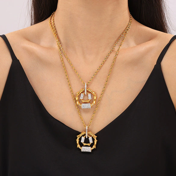 316L Stainless Steel Twist Chain Jewelry With Geometric Diamond Design For Women