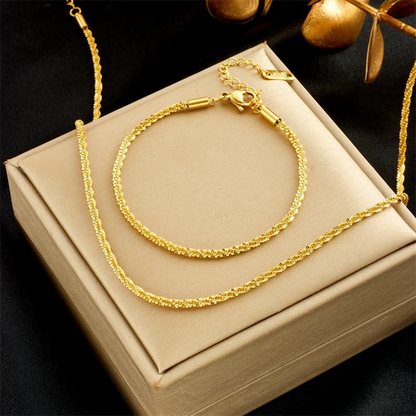 Titanium Steel Twist Chain Necklace And Bracelet Set Fashionable Simple Light Luxury Design With Electroplating For Women