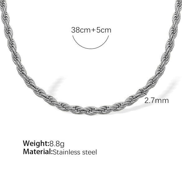 316L Stainless Steel Twist Chain Women's Retro Wave Ushape Geometric Electroplated Necklace