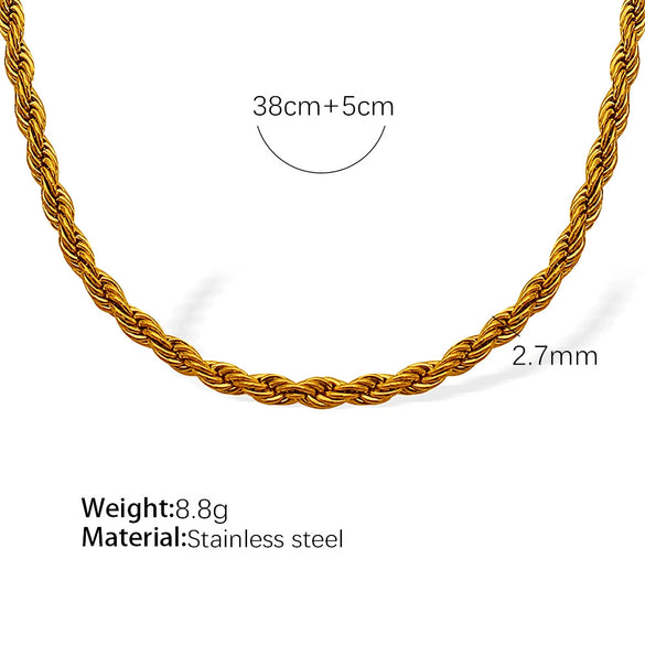 316L Stainless Steel Twist Chain Women's Retro Wave Ushape Geometric Electroplated Necklace