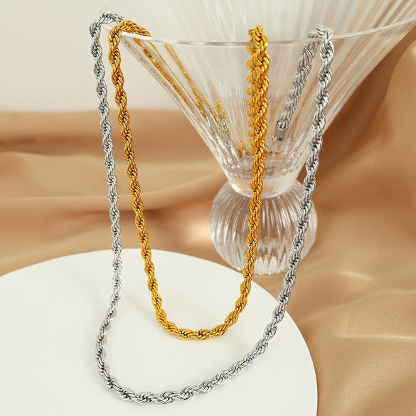 316L Stainless Steel Twist Chain Women's Retro Wave Ushape Geometric Electroplated Necklace