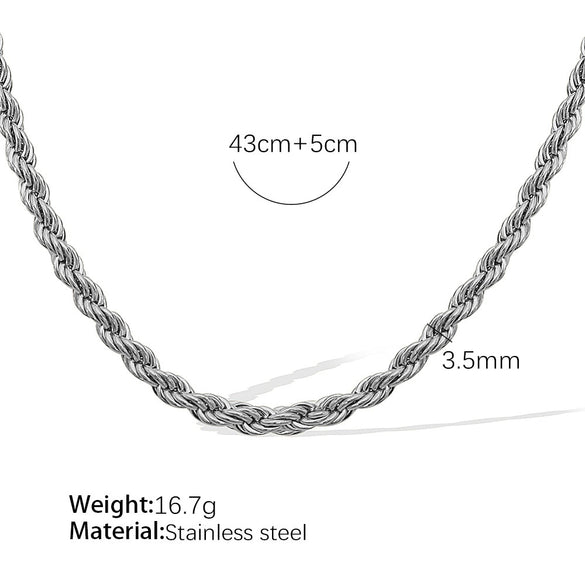 316L Stainless Steel Twist Chain Women's Retro Wave Ushape Geometric Electroplated Necklace