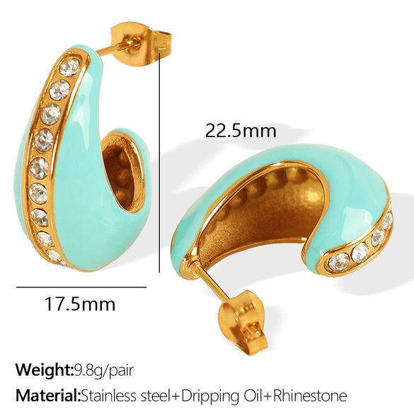 316L Stainless Steel U Shape Retro Simple Diamond Earrings With Electroplating For Women