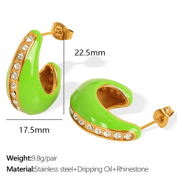 316L Stainless Steel U Shape Retro Simple Diamond Earrings With Electroplating For Women