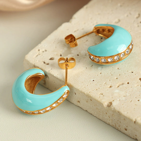 316L Stainless Steel U Shape Retro Simple Diamond Earrings With Electroplating For Women