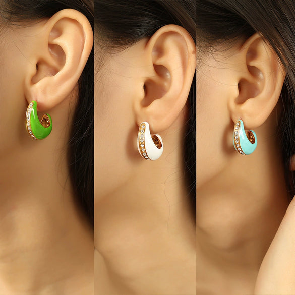 316L Stainless Steel U Shape Retro Simple Diamond Earrings With Electroplating For Women