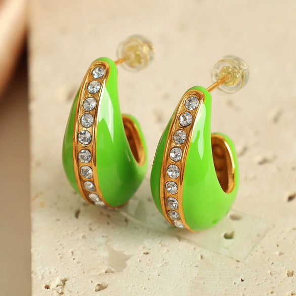 316L Stainless Steel U Shape Retro Simple Diamond Earrings With Electroplating For Women