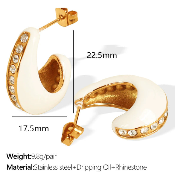 316L Stainless Steel U Shape Retro Simple Diamond Earrings With Electroplating For Women