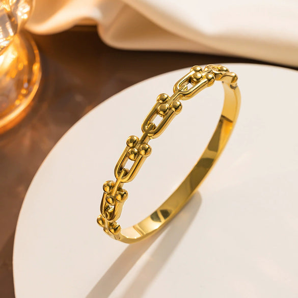 Titanium Steel U Shaped Horseshoe Buckle Bracelet Vacuum Furnace Electroplated Glossy