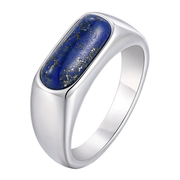 Titanium Steel Unisex Casual Style Oval Egg Surface Lapis Lazuli Ring Polish