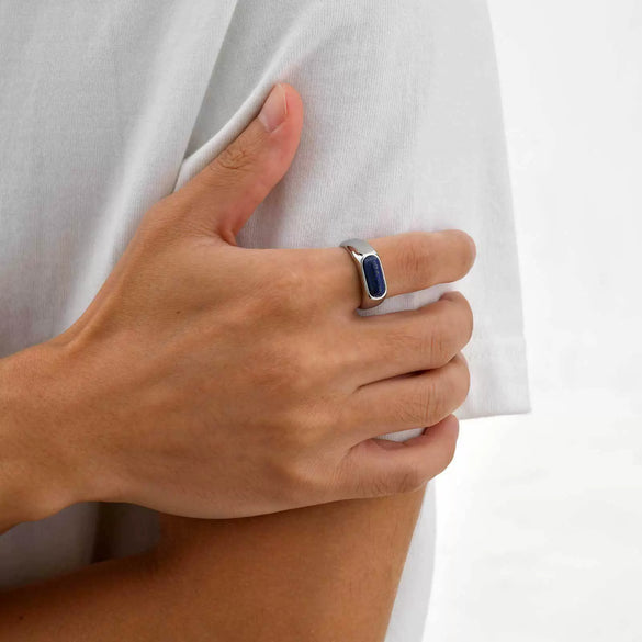 Titanium Steel Unisex Casual Style Oval Egg Surface Lapis Lazuli Ring Polish