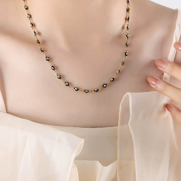 316L Stainless Steel Unisex Personality Exaggerated Eyes Dripping Oil Geometric Bracelet Necklace