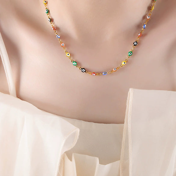 316L Stainless Steel Unisex Personality Exaggerated Eyes Dripping Oil Geometric Bracelet Necklace