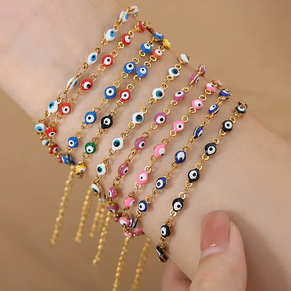 316L Stainless Steel Unisex Personality Exaggerated Eyes Dripping Oil Geometric Bracelet Necklace
