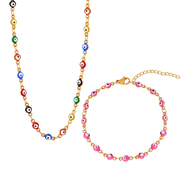 316L Stainless Steel Unisex Personality Exaggerated Eyes Dripping Oil Geometric Bracelet Necklace