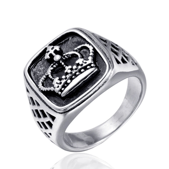 Titanium Steel Unisex Punk Crown Ring With Letters Numbers Text And Polishing Treatment