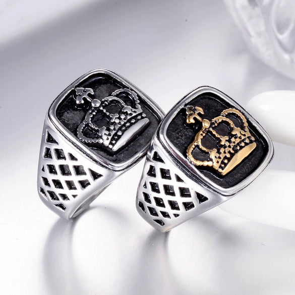 Titanium Steel Unisex Punk Crown Ring With Letters Numbers Text And Polishing Treatment