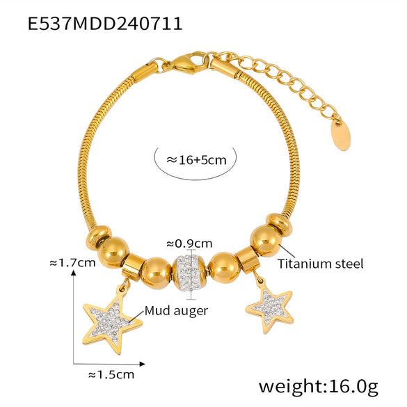 316L Stainless Steel Unisex Snake Bone Chain Bracelet With Life Tree Star Moon Diamond Design Pendant Electroplating And Geometric Style