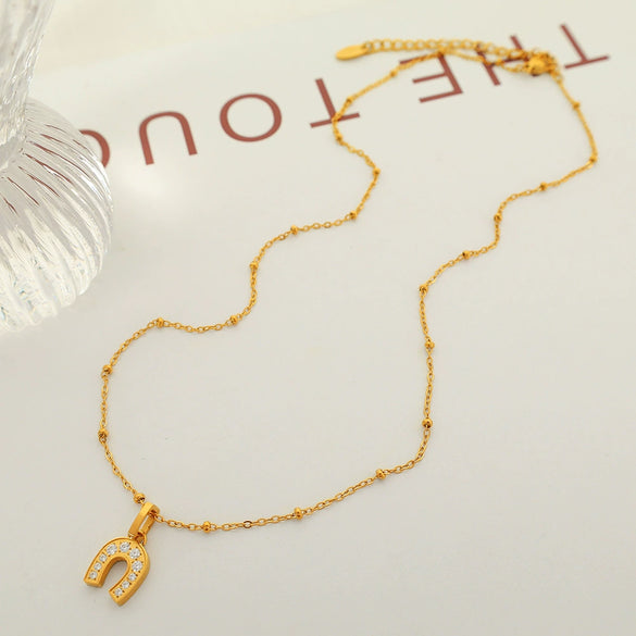 316L Stainless Steel Ushape Inlaid Zircon Electroplated Pendant Necklace For Women