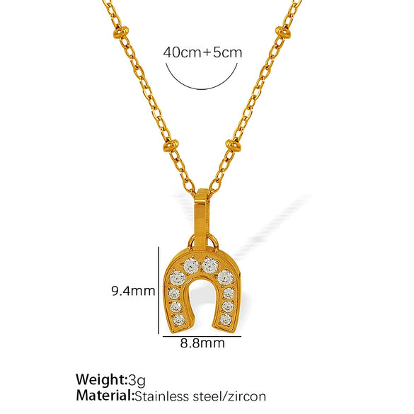 316L Stainless Steel Ushape Inlaid Zircon Electroplated Pendant Necklace For Women