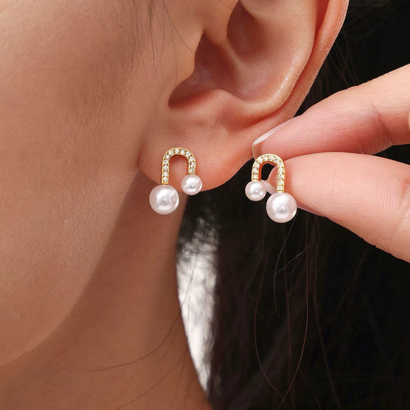 316L Stainless Steel Ushaped Bead Zircon Jewelry Set Electroplated For Women Necklace Earrings