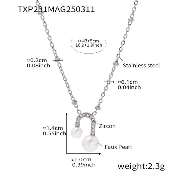 316L Stainless Steel Ushaped Bead Zircon Jewelry Set Electroplated For Women Necklace Earrings