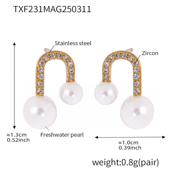 316L Stainless Steel Ushaped Bead Zircon Jewelry Set Electroplated For Women Necklace Earrings